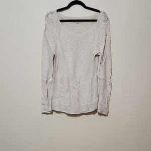LOFT Cream Crew Neck Sweater Lightweight Knit